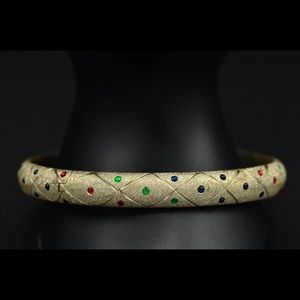 Sterling silver Florentine-finished with enamel appliqué bangle